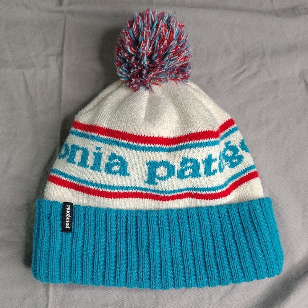 Patagonia Pom Beanie Hat Blue Red White Striped Winter